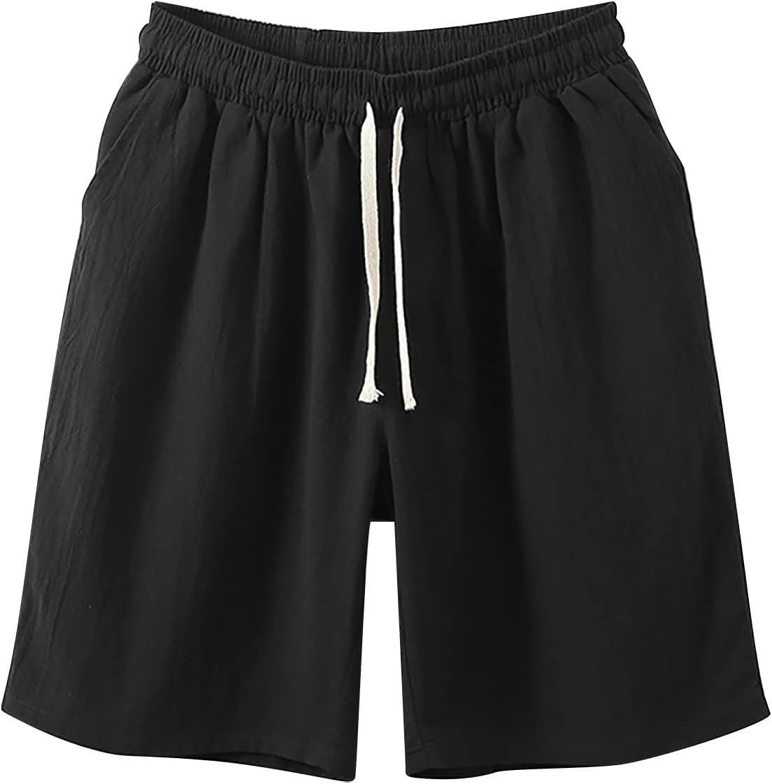 Mens Casual Cotton Linen Shorts Drawstring Elastic Waist Beach Shorts
