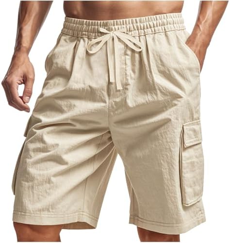 Xiaojmake Mens Cotton Linen Cargo Shorts