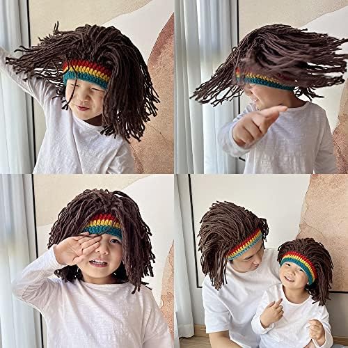 Men Knit Hat With Hair Funny Handmade Beanie for Halloween