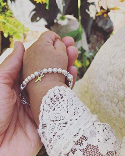 Baptism Bracelet for Baby Girls Engraved Cross Crystal Dream