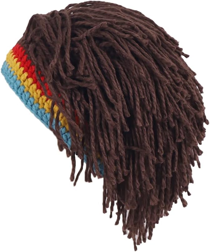 Men Knit Hat With Hair Funny Handmade Beanie for Halloween