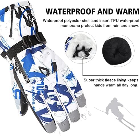 American Trends Kids Waterproof Ski Gloves with Zip Pocket Touchscreen Snowboard Gloves