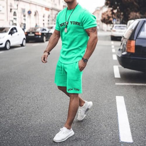 New York Mens 2-Piece Casual Outfit Set for Summer