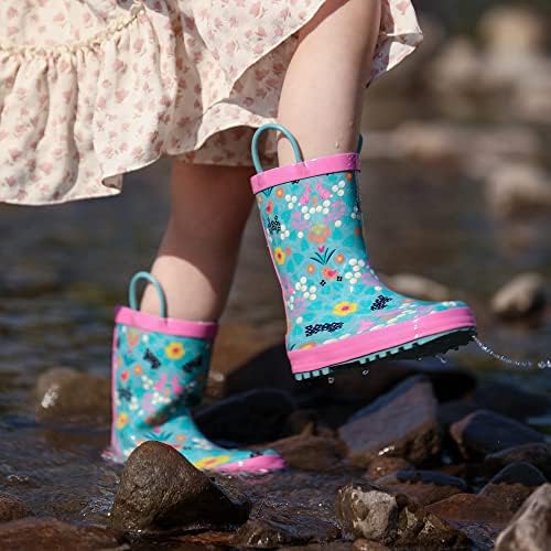 Landchief Toddler Rain Boots with Fun Patterns and Easy-On Handles