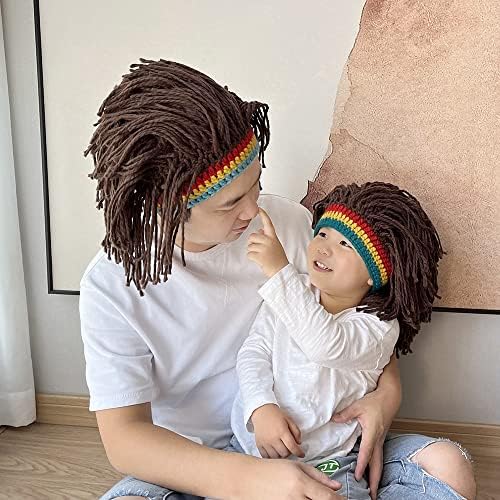 Men Knit Hat With Hair Funny Handmade Beanie for Halloween