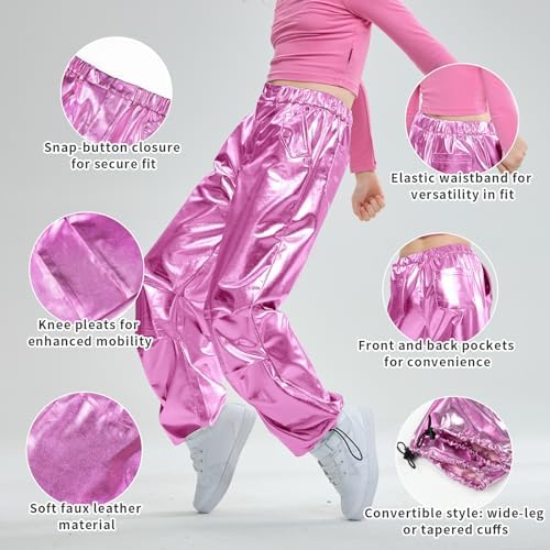 LOLANTA Girls Metallic Jogger Pants with Convertible Leg Opening
