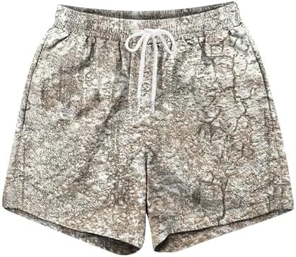 Shusuen Mens Elastic Waist Drawstring Beach Shorts - Camo Print Lightweight Comfortable