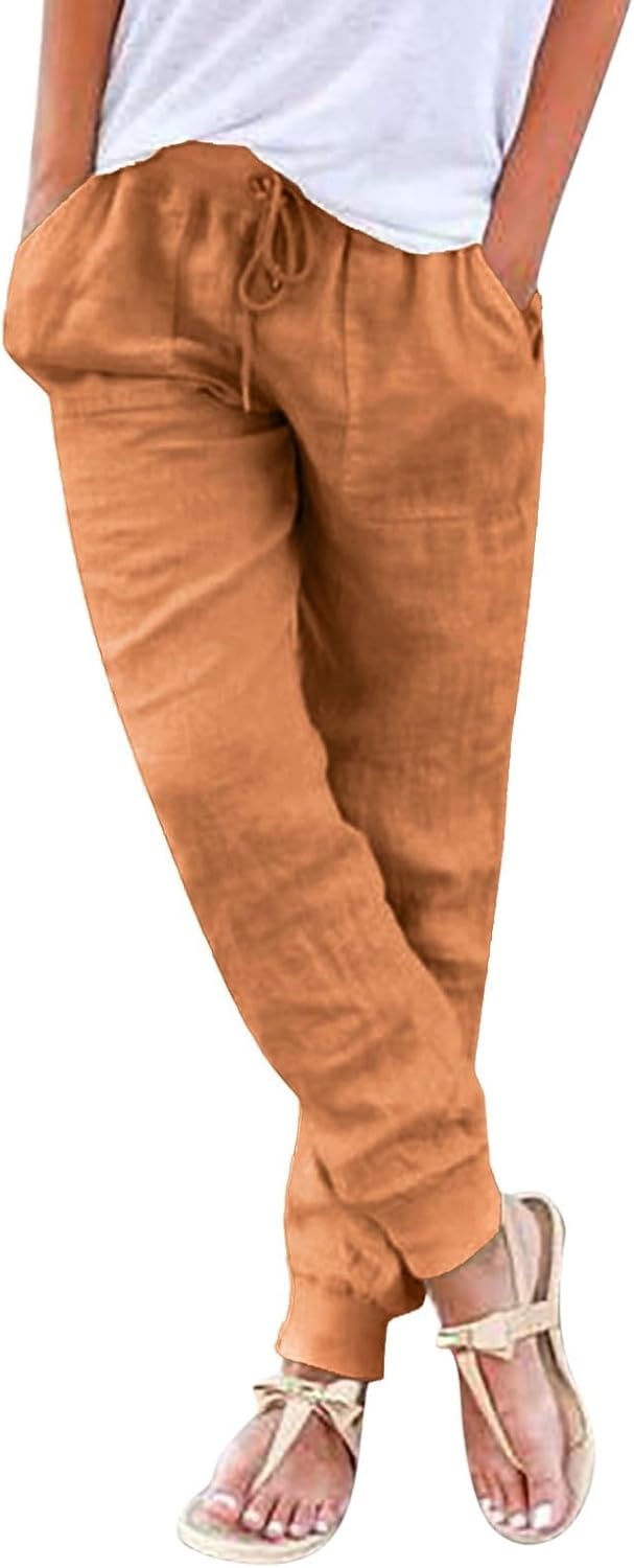 Casual Summer Trousers for Women - Lightweight Cotton Linen Blend