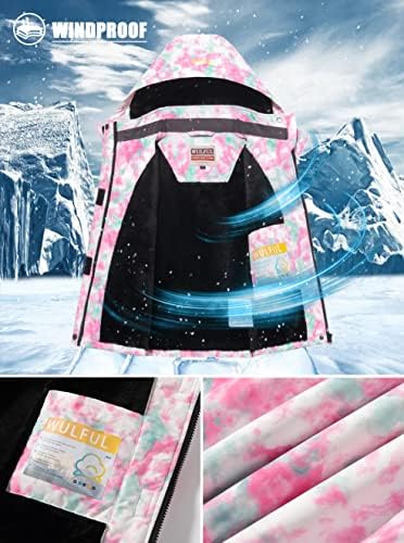 WULFUL Girls Waterproof Ski Jacket Warm Fleece Hooded Winter Snow Coat