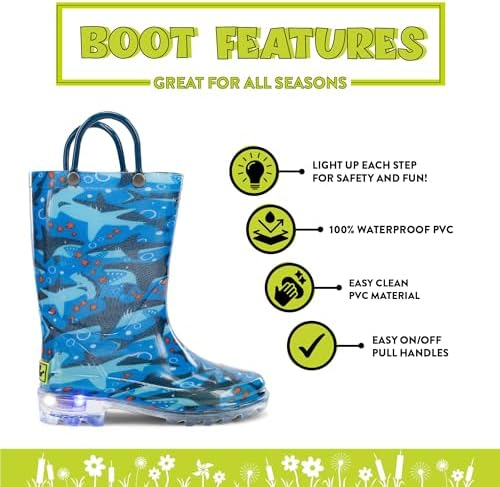 Western Chief Shark Chase Lighted Rain Boot Blue 6
