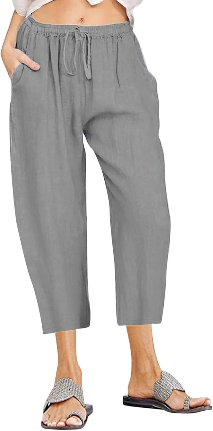 High-Waisted Linen Pants for Women with Pockets Summer Casual