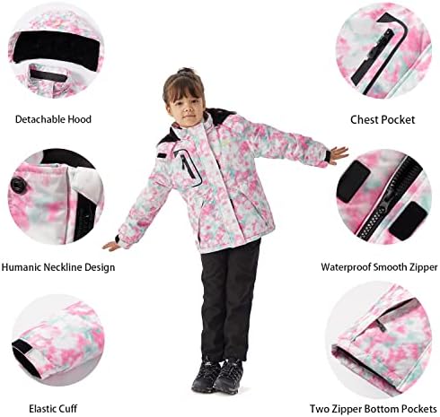 WULFUL Girls Waterproof Ski Jacket Warm Fleece Hooded Winter Snow Coat