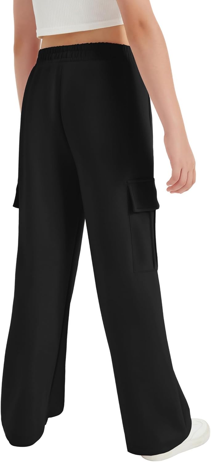 EXARUS Girls Cargo Wide Leg Sweatpants Elastic Waist