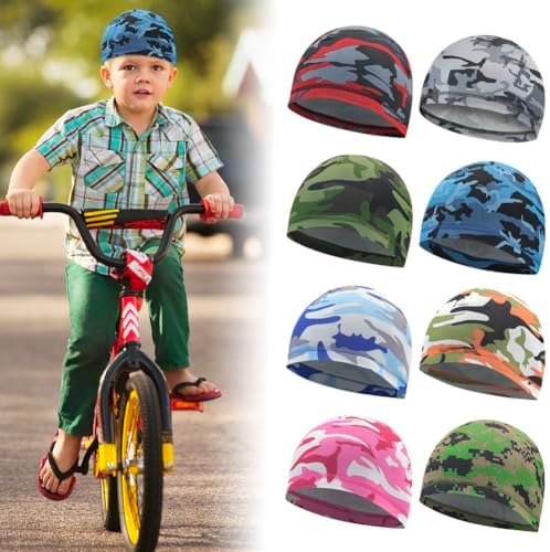 8Pcs Kids Helmet Liner Wicking Running Hat Skull Cap with Protection
