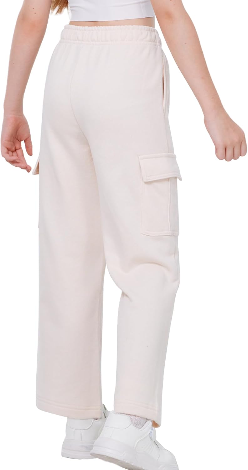 WULFUL Girls Wide Leg Fleece-Lined Cargo Sweatpants