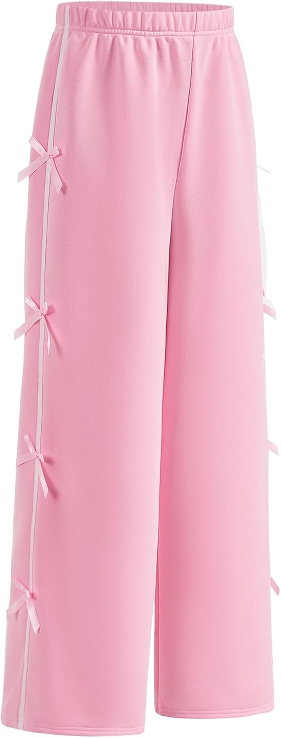 Cute Bow Side Elastic Waist Sweatpants for Girls