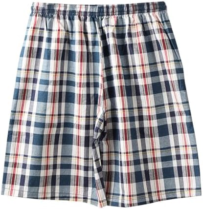 Mens Cotton Plaid Pajama Shorts with Pockets