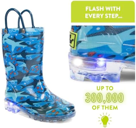 Western Chief Shark Chase Lighted Rain Boot Blue 6
