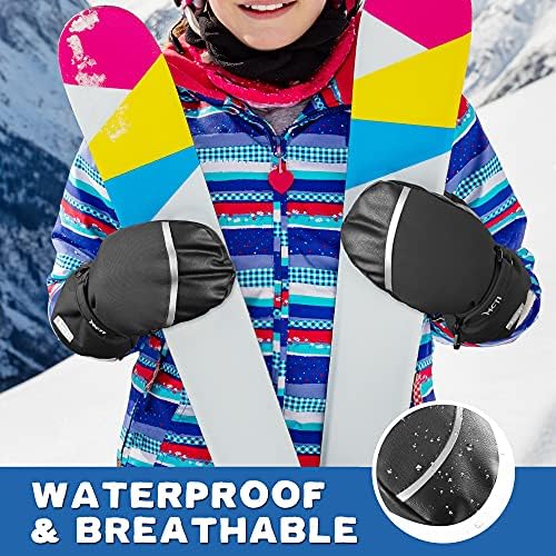 MCTi Kids Waterproof Ski Mittens with Sherpa Lining and String