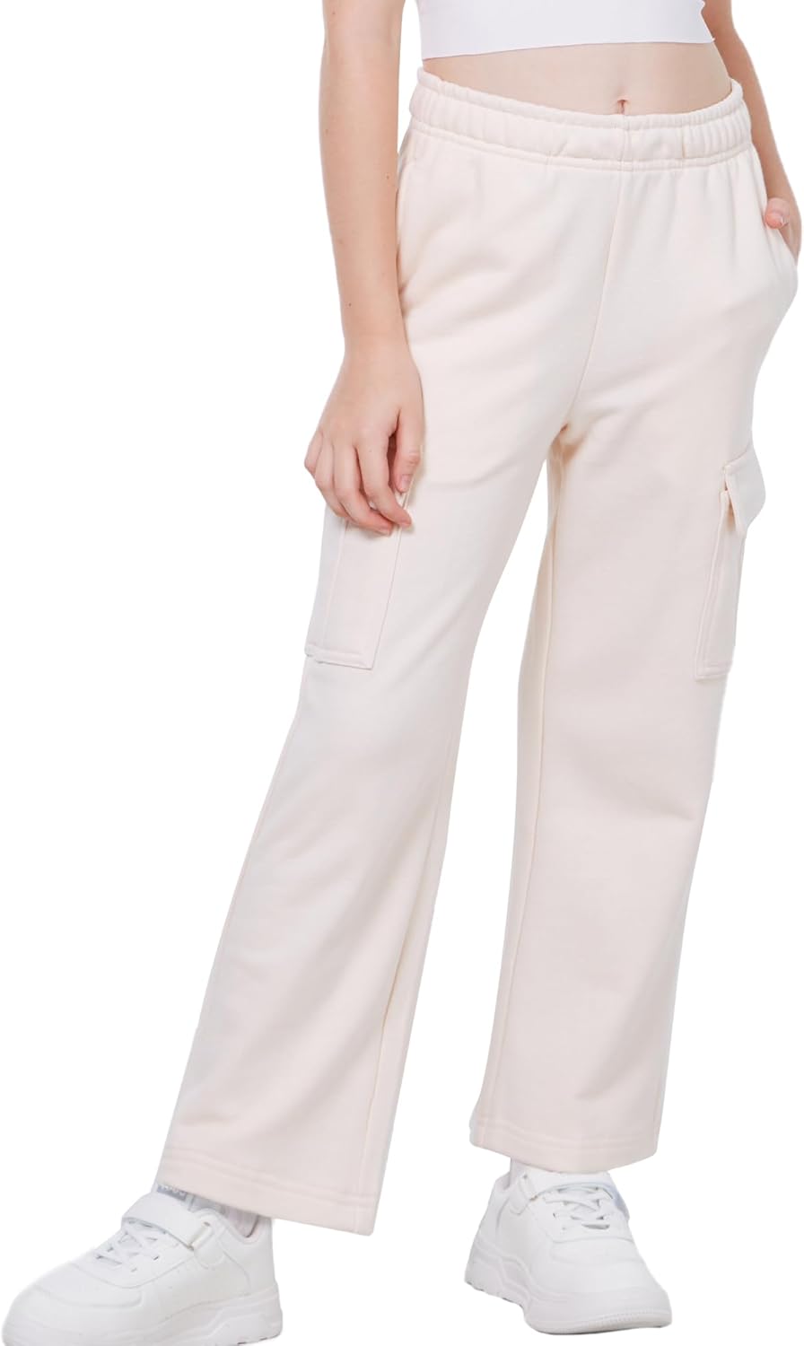 WULFUL Girls Wide Leg Fleece-Lined Cargo Sweatpants