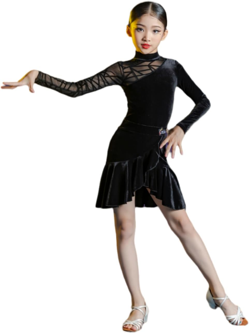OTMYIGO Girls Latin Dance Costume Split Dress for Ballroom Salsa Tango