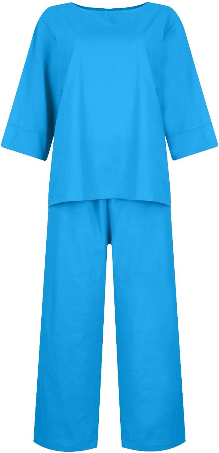 Summer Women 2 Piece Linen Set with Loose Pants