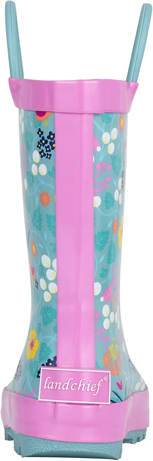 Landchief Toddler Rain Boots with Fun Patterns and Easy-On Handles