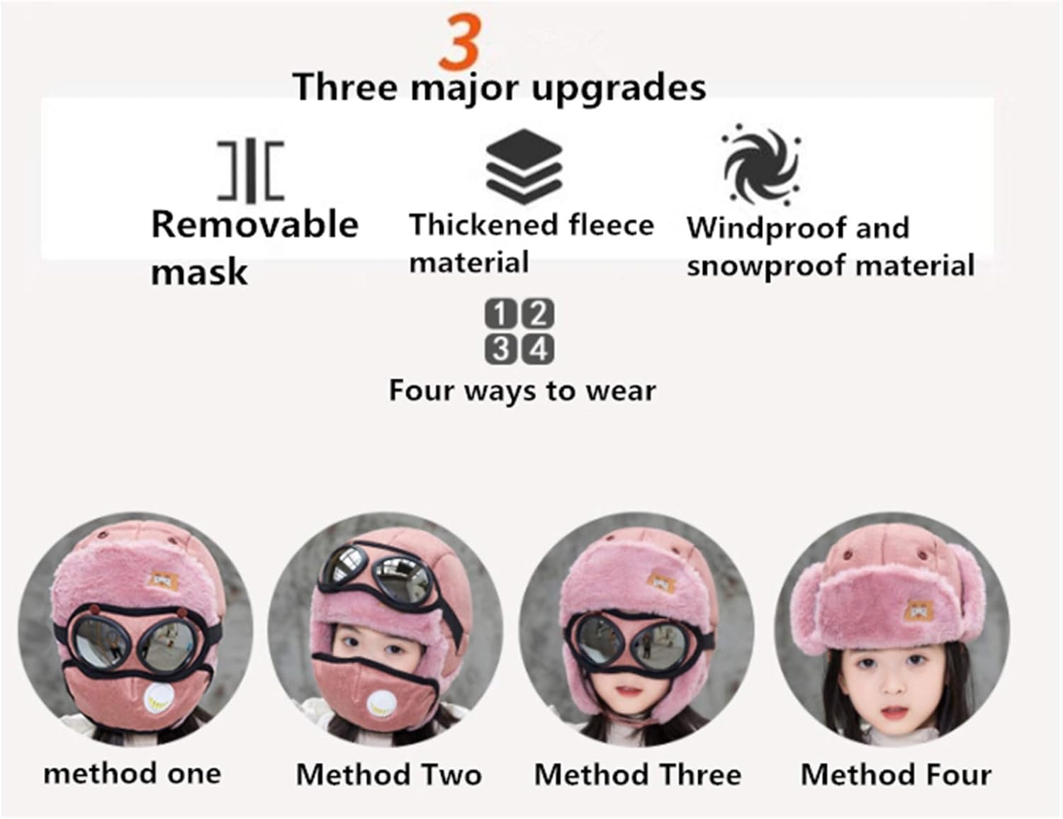 4-in-1 Hats with Masks Goggles for Kids