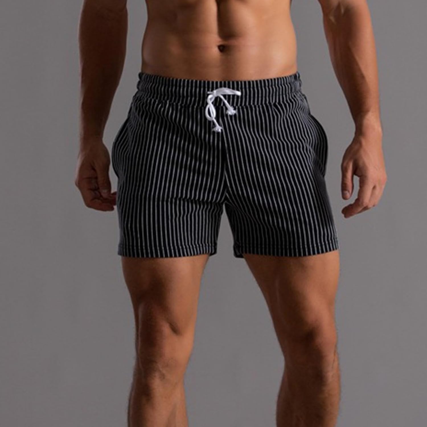 Mens Casual Stripe Elastic Waist Shorts