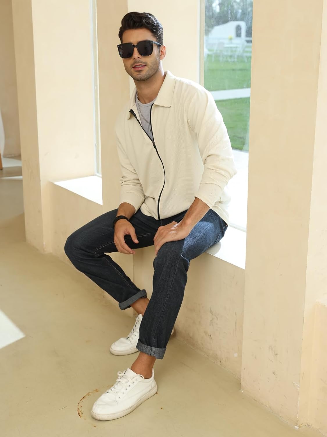 PICKLION Men Experience Warm Stylish in Heavy Oblong Waffle Cardigans