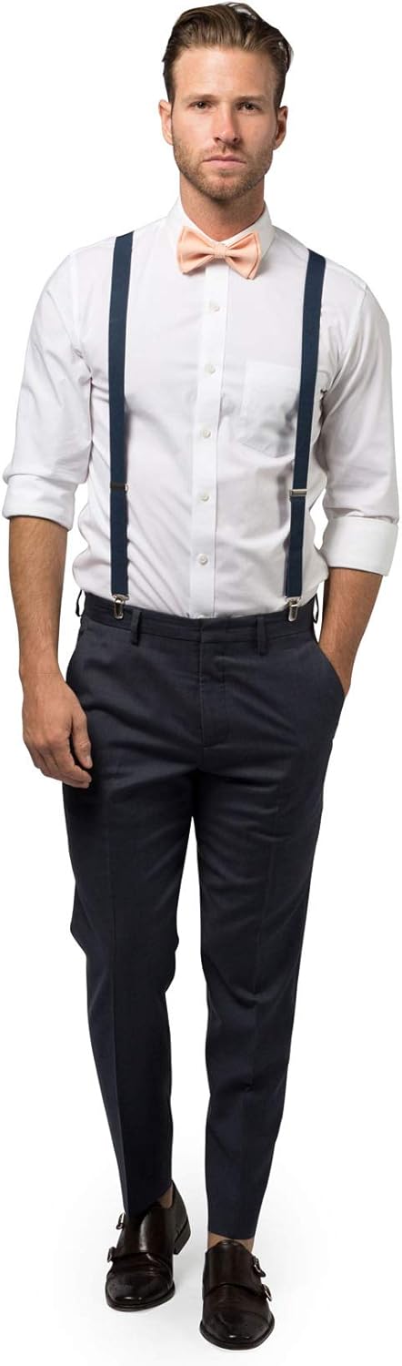 Navy Suspenders Bow Tie Set - Perfect for Prom Weddings More