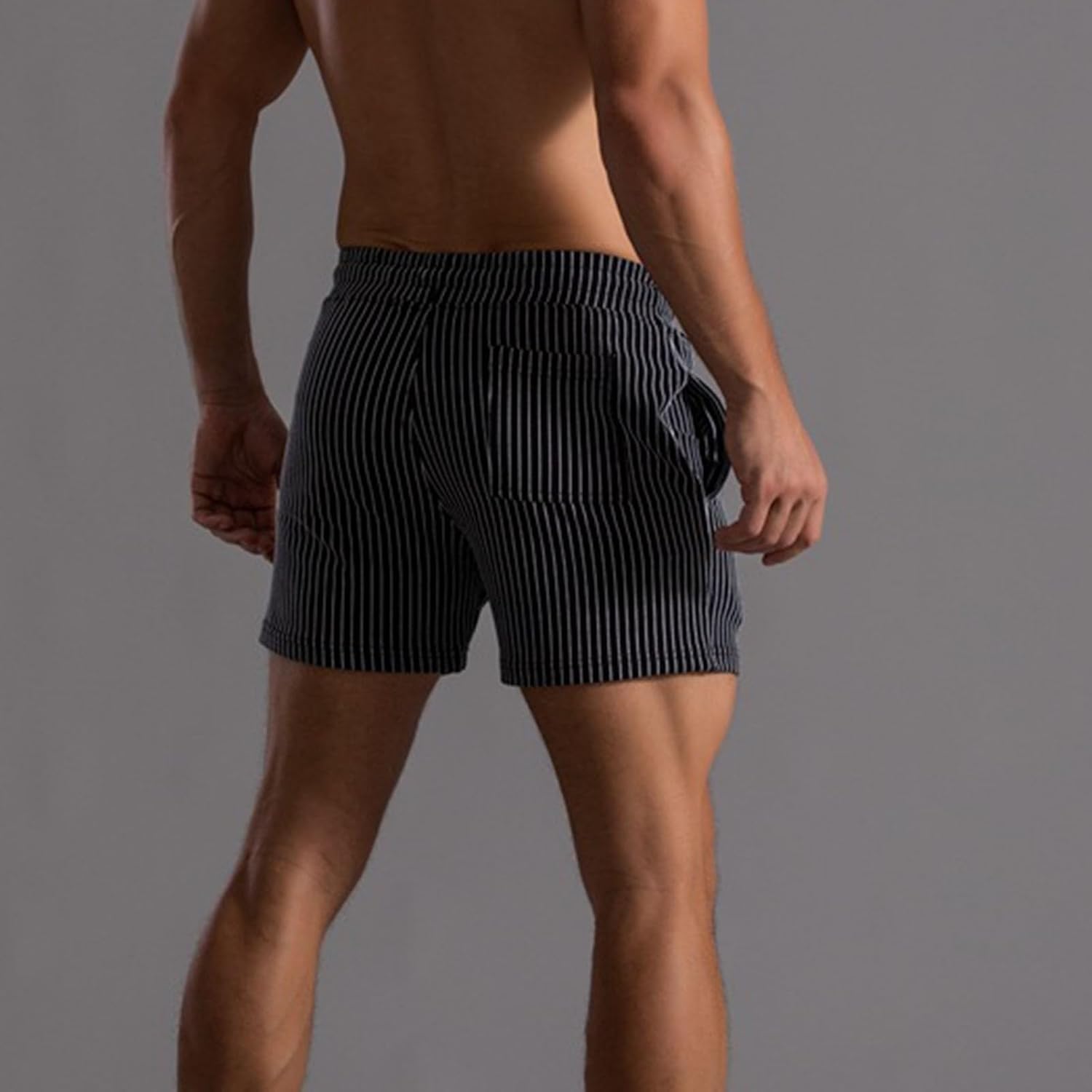 Mens Casual Stripe Elastic Waist Shorts