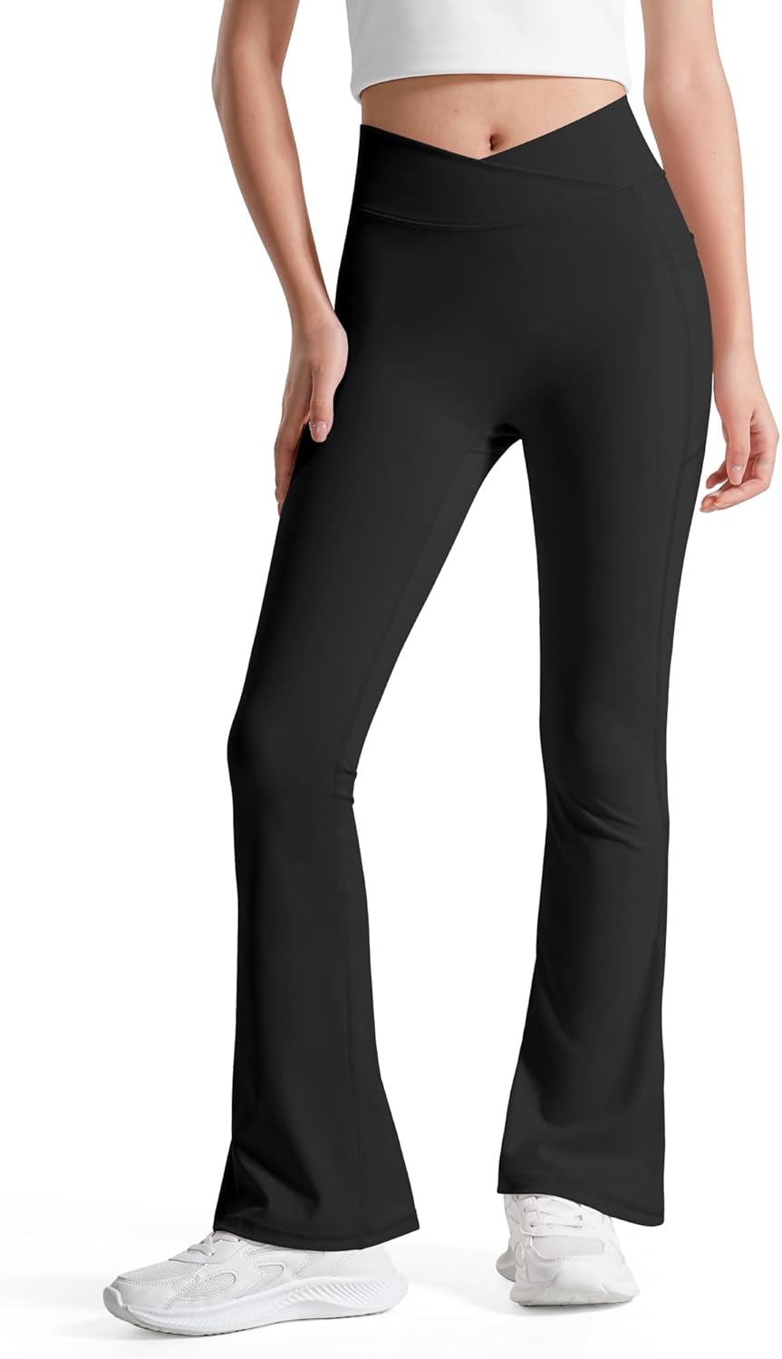 BOOPH Girls Cross-Waisted Flare Yoga Pants