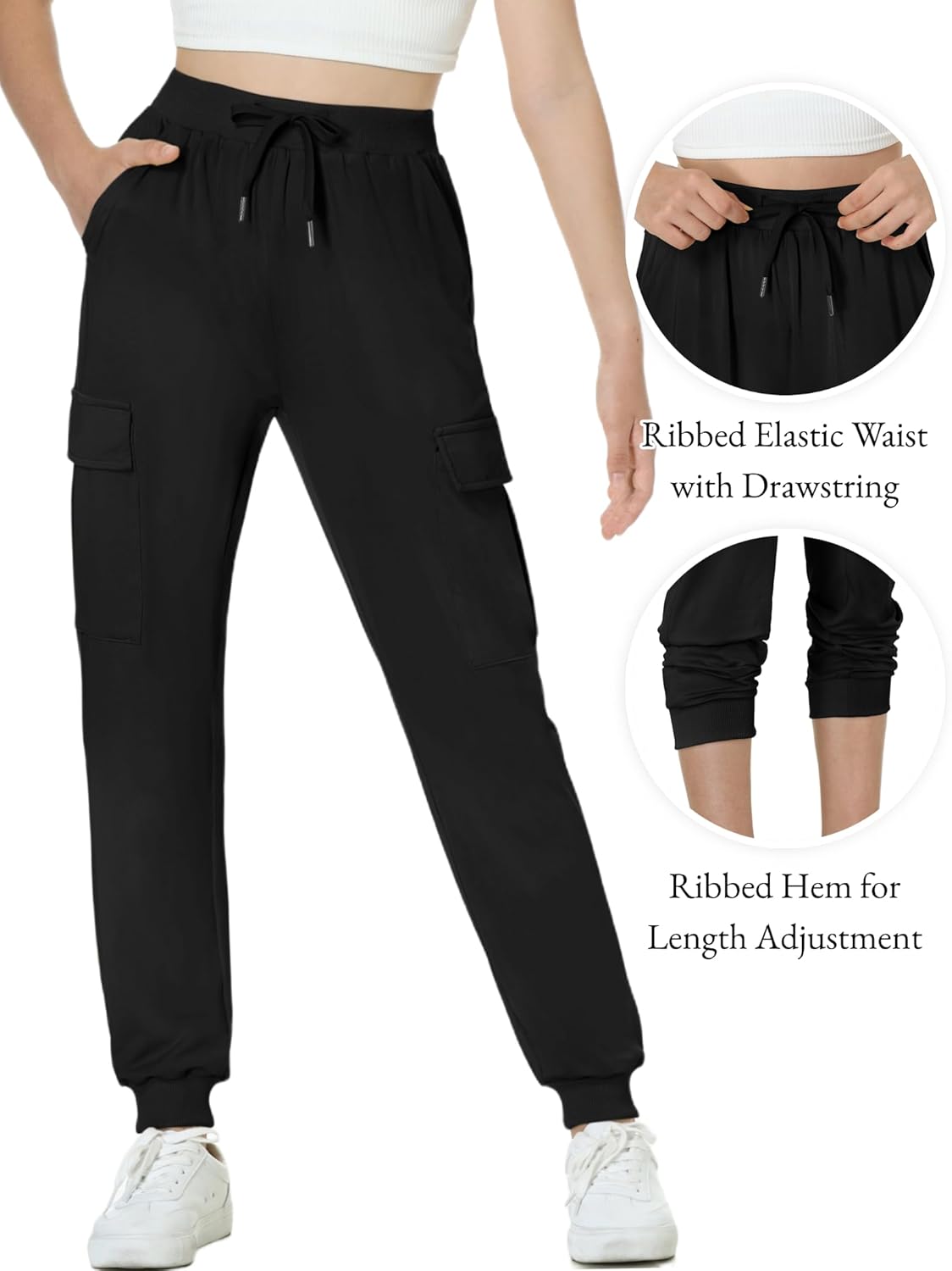 EXARUS Youth Girls Cargo Hiking Pants Joggers Slim Fit with Pockets
