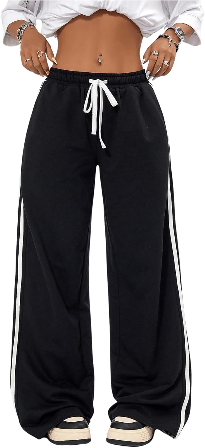 Shenhe Girls Stripe Sweatpants with Elastic Waist and Drawstring