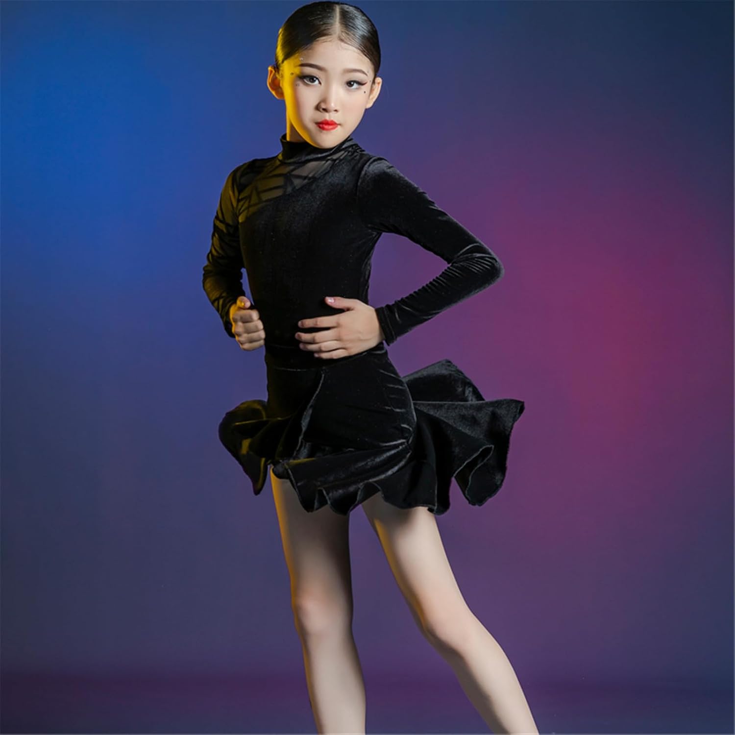 OTMYIGO Girls Latin Dance Costume Split Dress for Ballroom Salsa Tango