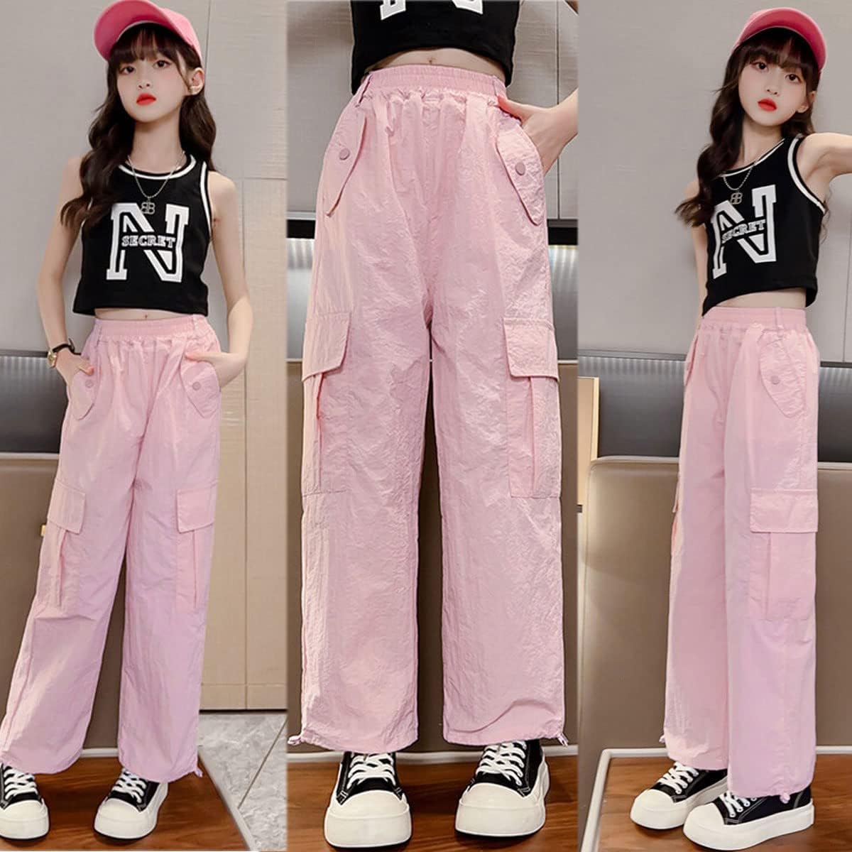 Premium Y2K Cargo Pants for Girls 5-14 Lightweight Adjustable Pockets aplenty