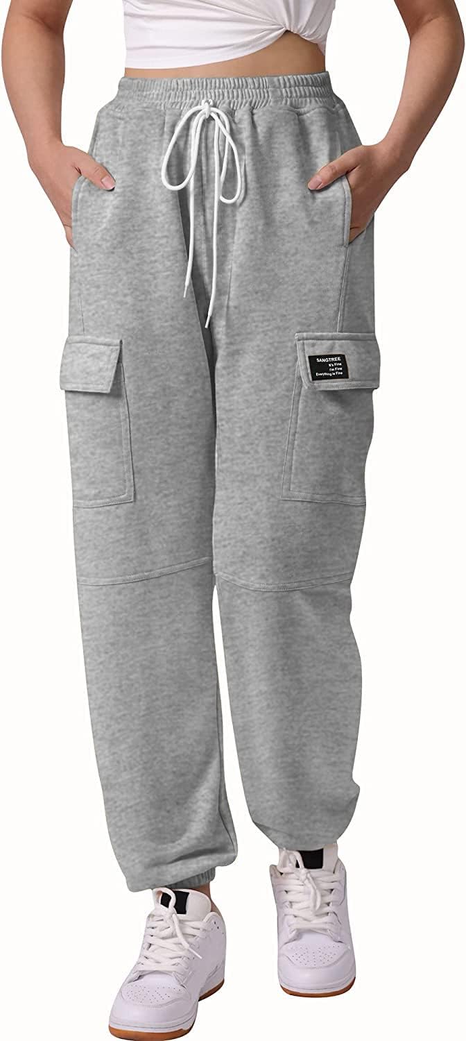 SANGTREE Womens Drawstring Cargo Jogger Pants Comfortable Active Wear