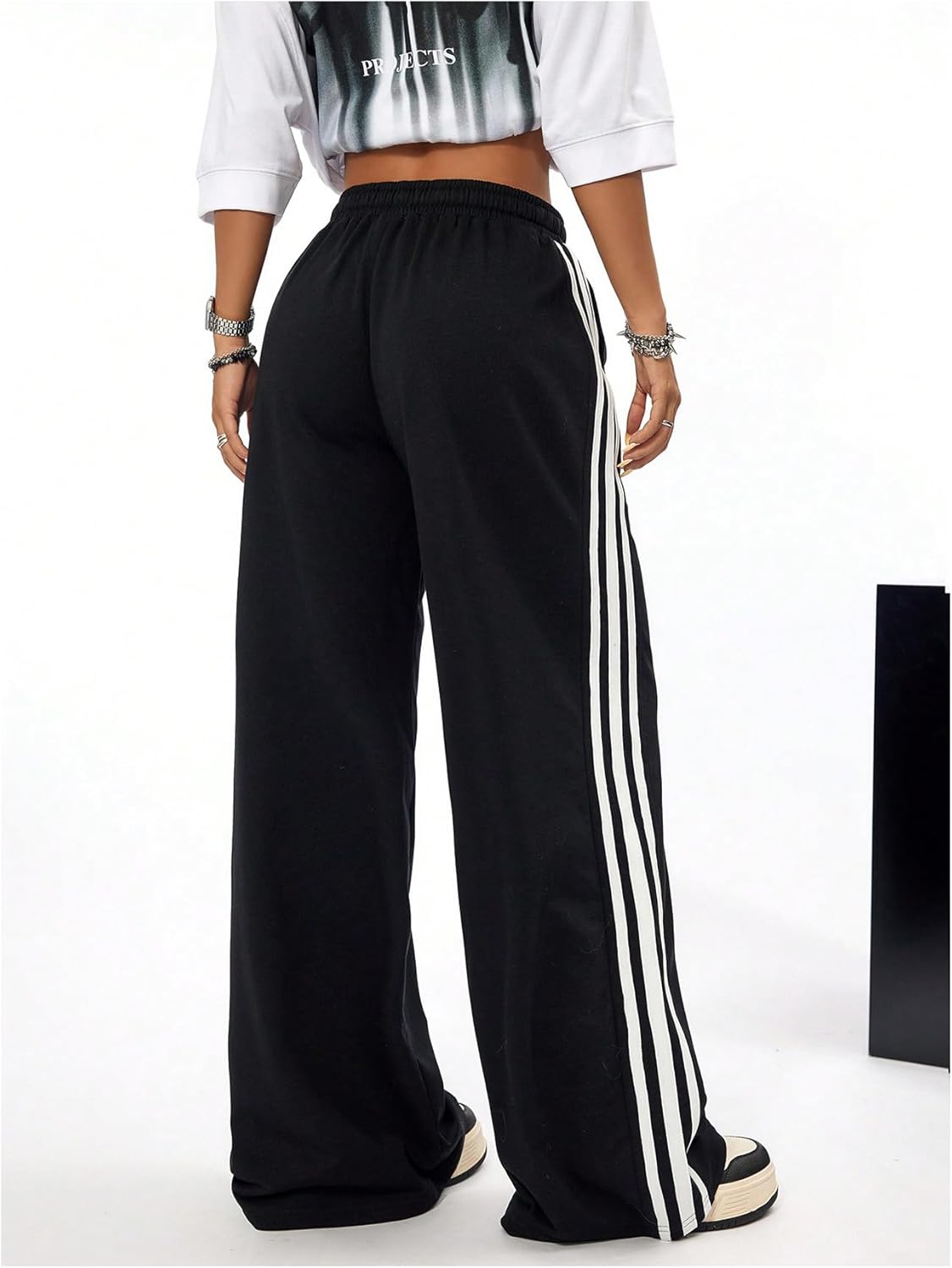 Shenhe Girls Stripe Sweatpants with Elastic Waist and Drawstring