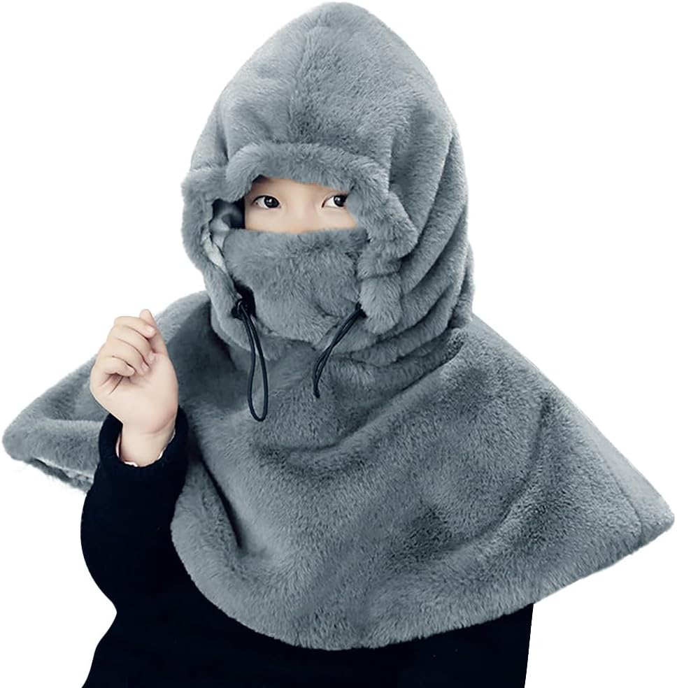 Adjustable Ski Mask Fleece Hooded Shawl for Kids