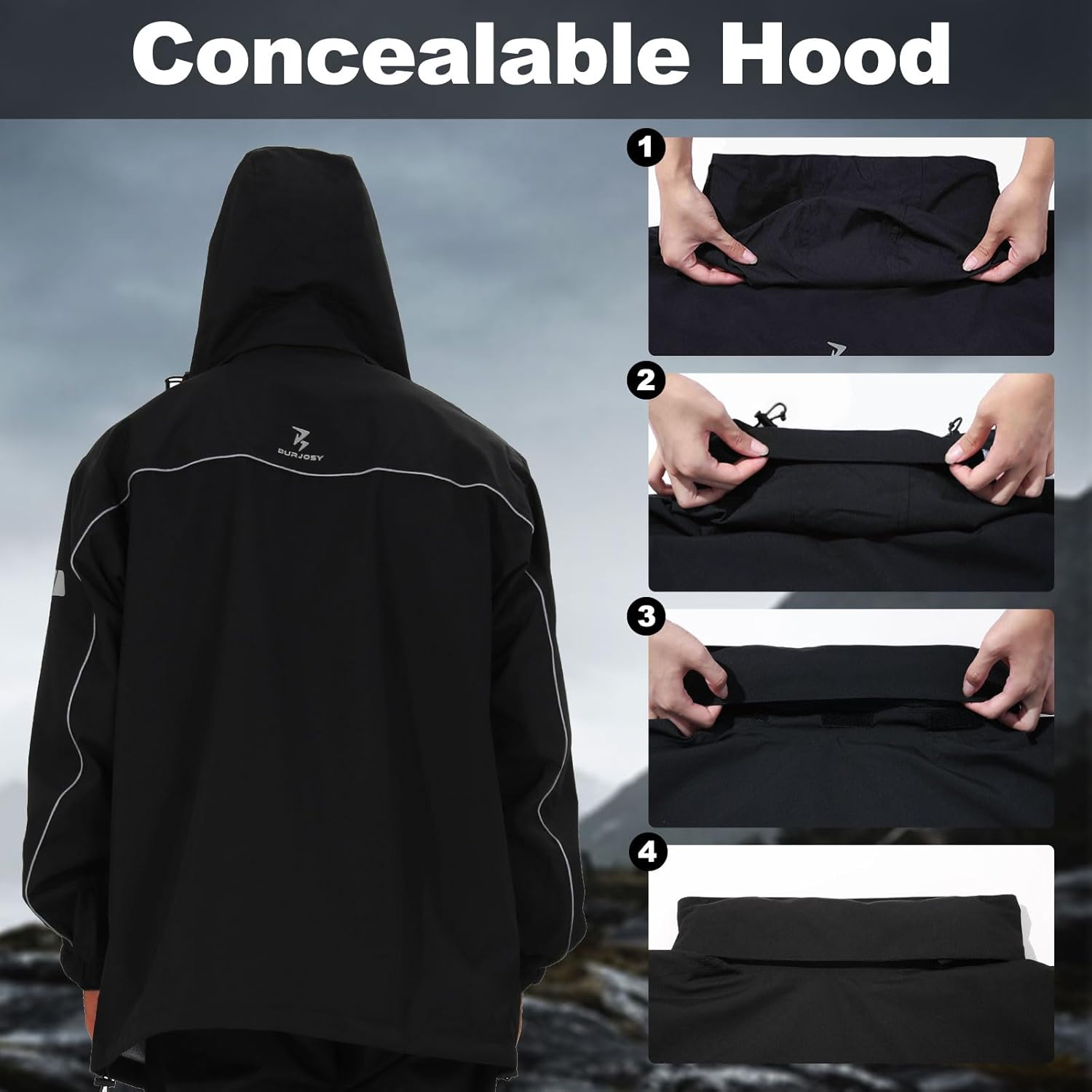Packable Waterproof Reflective Rain Jacket and Pants for Men