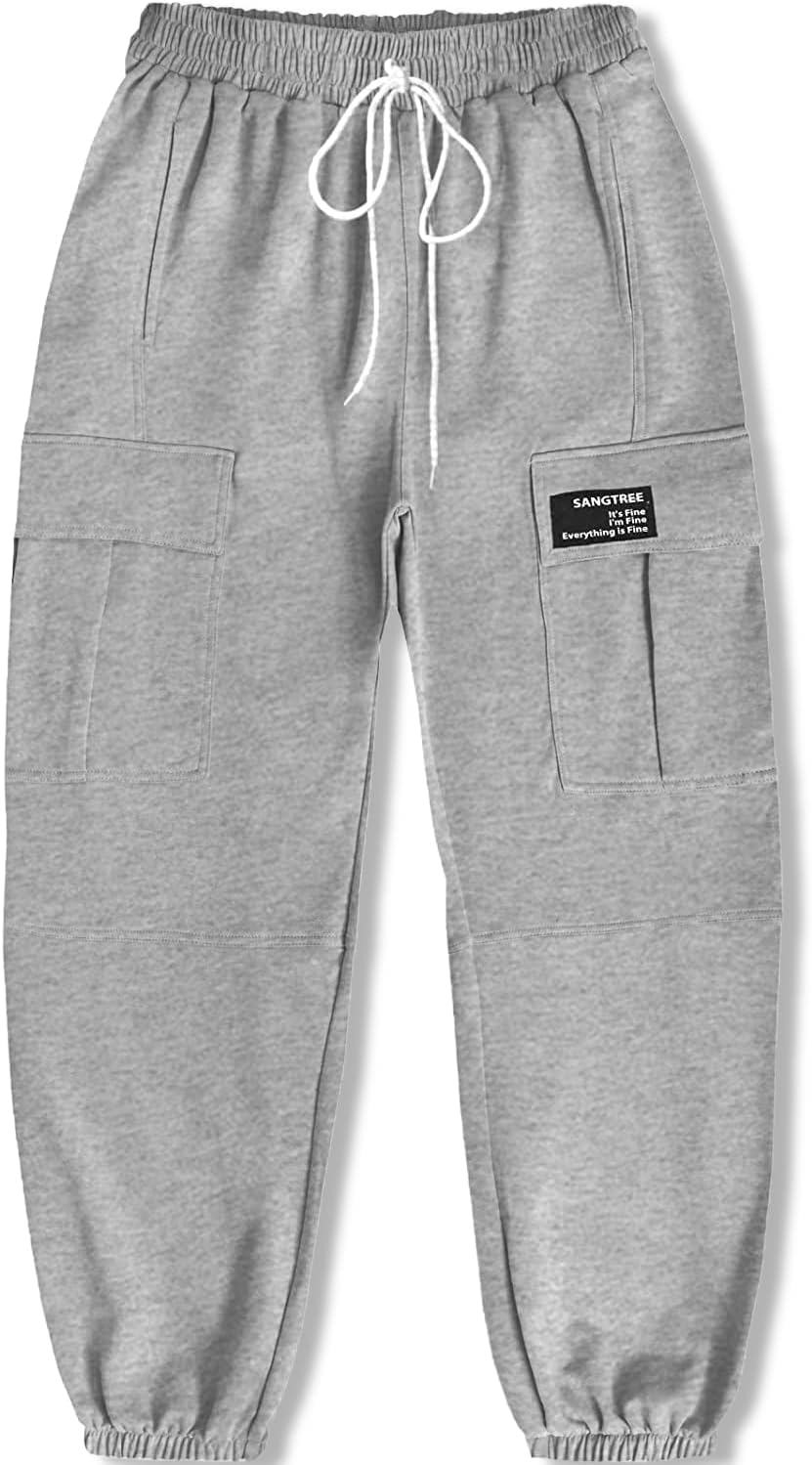 SANGTREE Womens Drawstring Cargo Jogger Pants Comfortable Active Wear