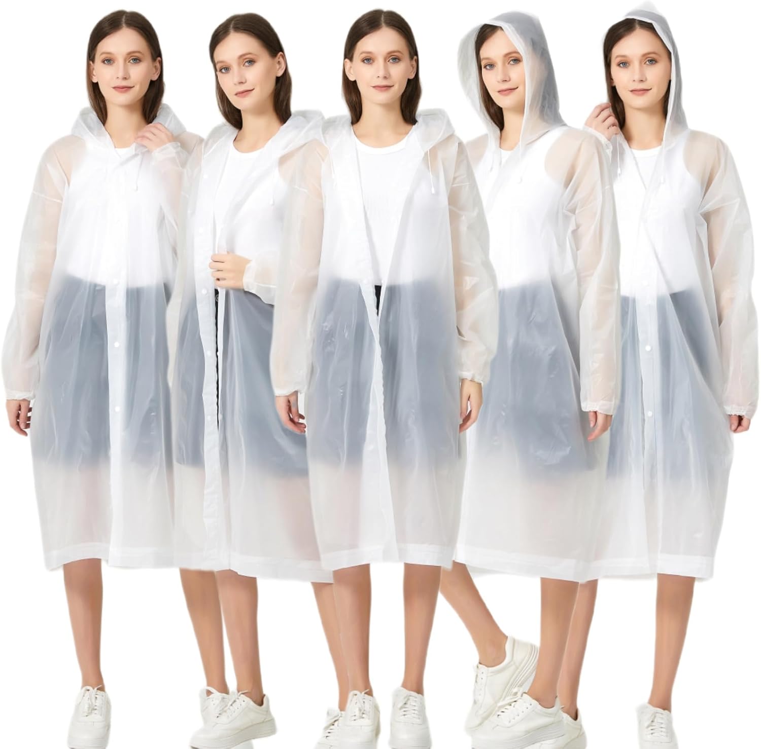 Reusable premium EVA rain ponchos for adults 5-pack