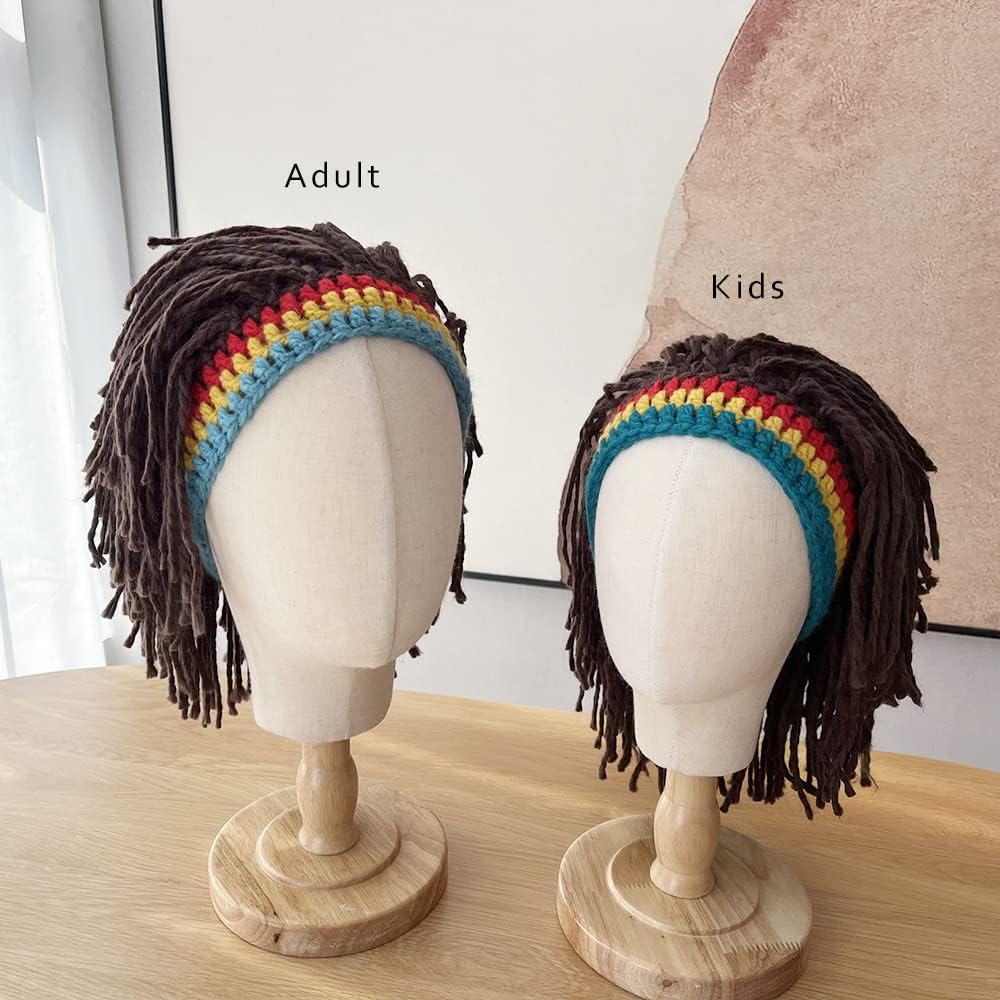 Men Knit Hat With Hair Funny Handmade Beanie for Halloween