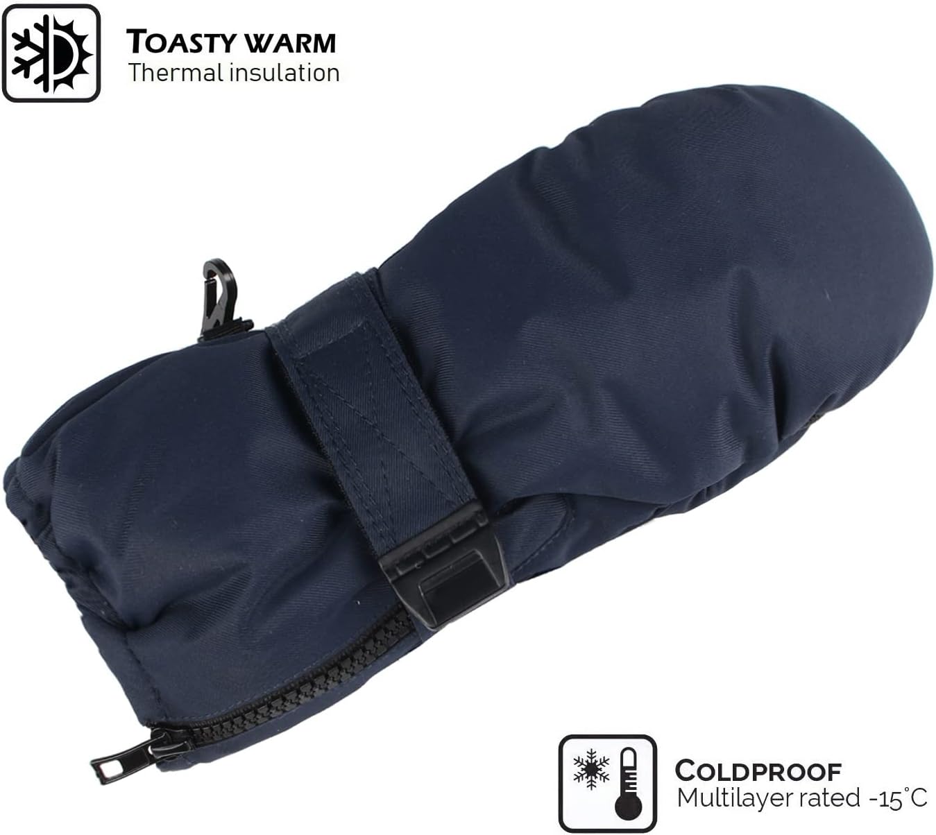 HIGHCAMP Winter Snow Ski Mitten Gloves Waterproof with Zipper