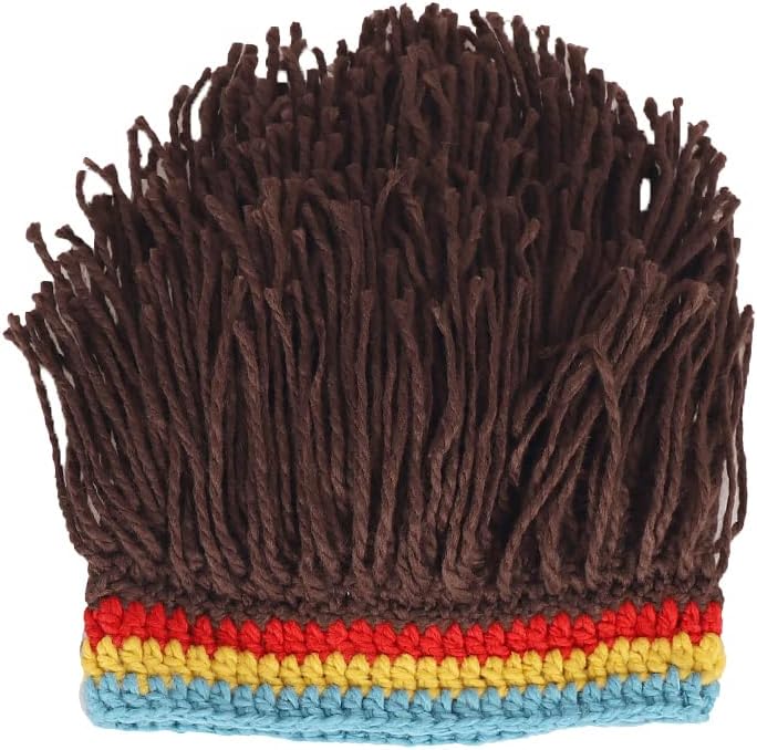 Men Knit Hat With Hair Funny Handmade Beanie for Halloween