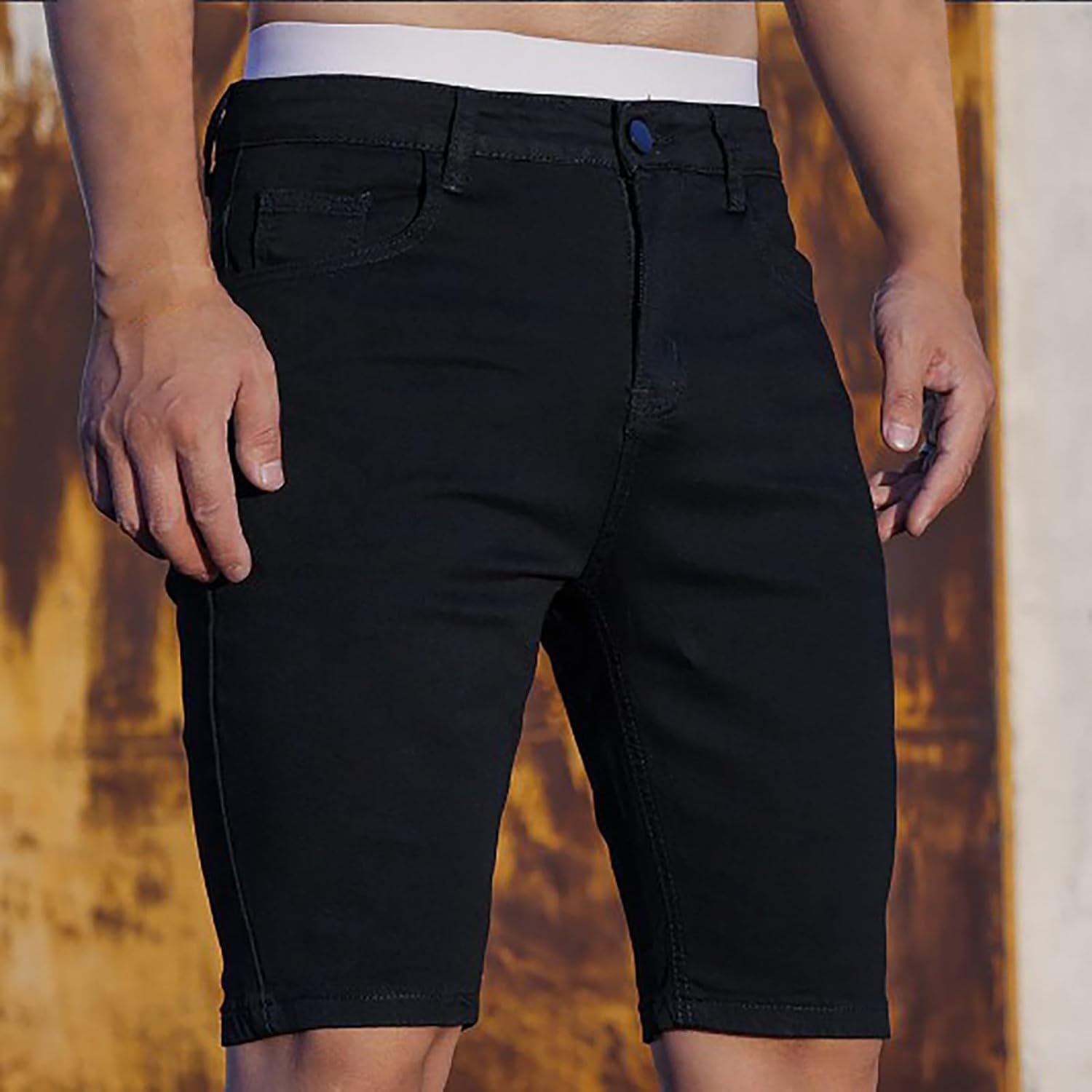 Denim Slim Fit Ripped Shorts for Men