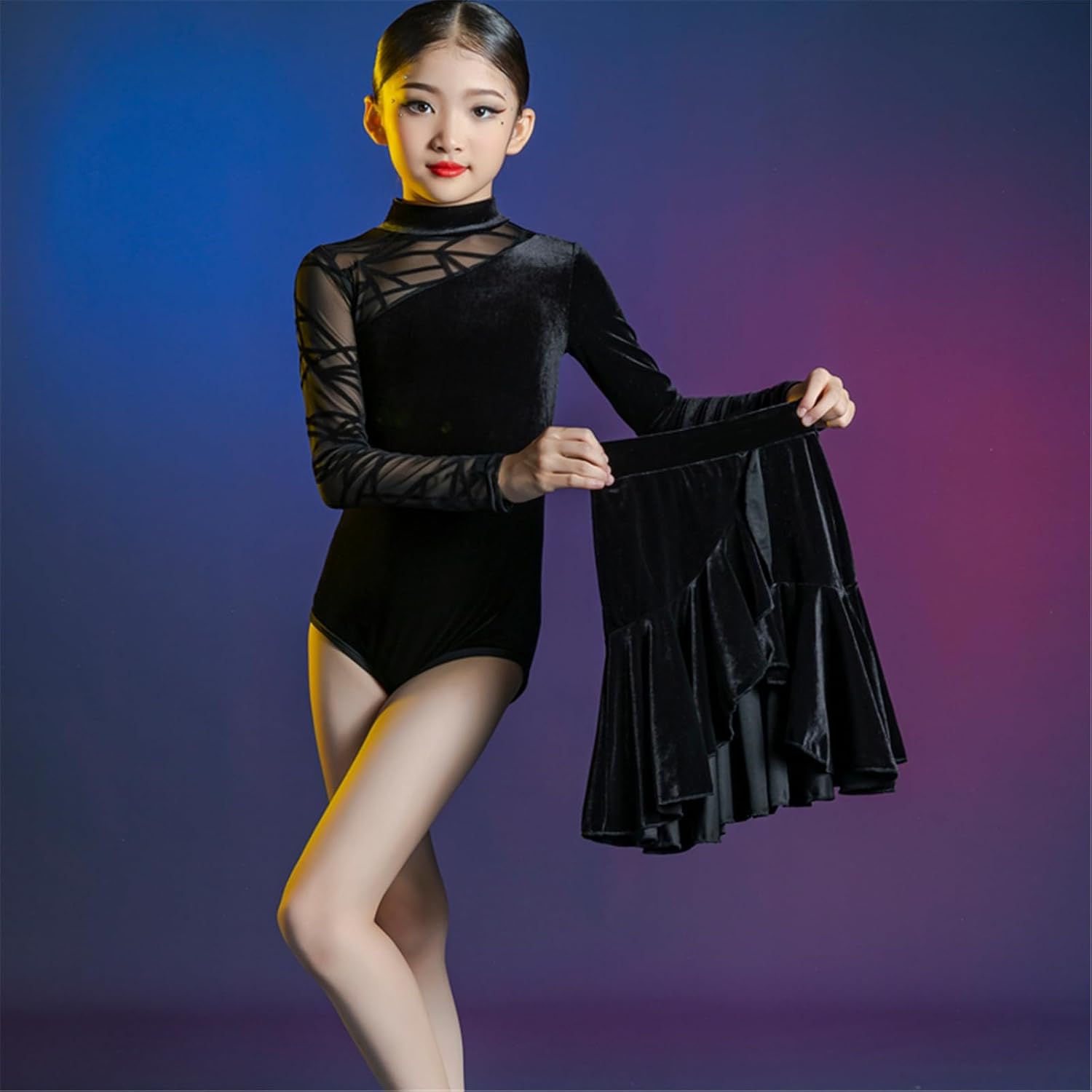 OTMYIGO Girls Latin Dance Costume Split Dress for Ballroom Salsa Tango