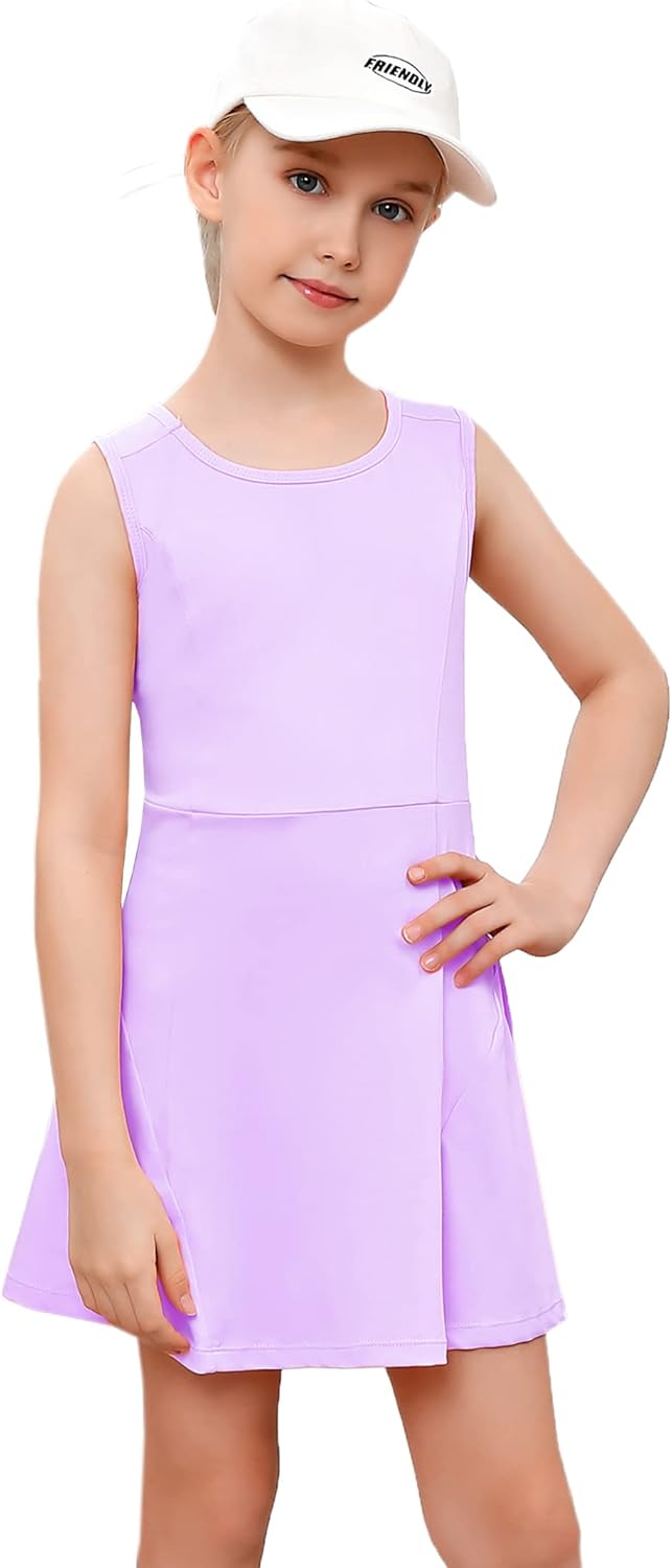 Girls Sleeveless Tennis Golf Sport Dress Set with Skirt and Shorts