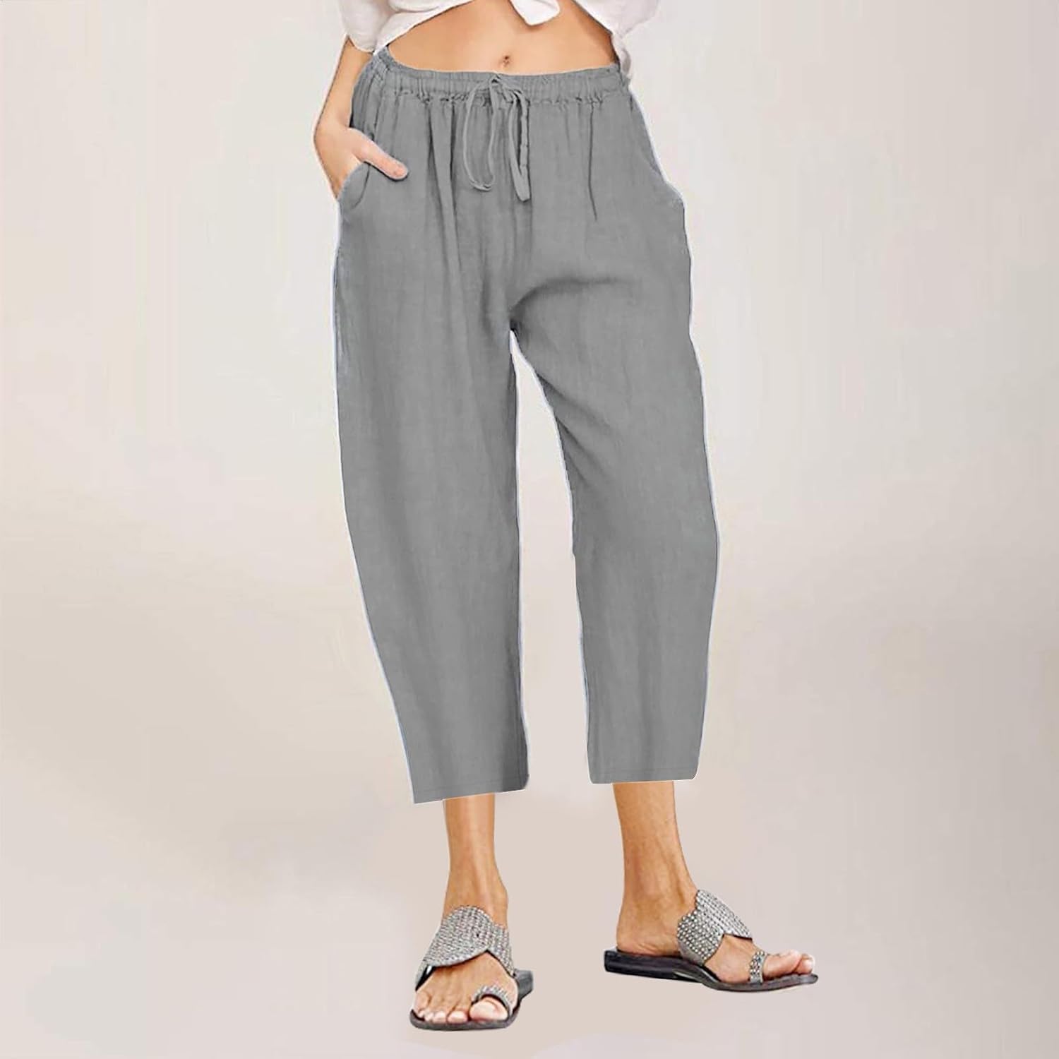 High-Waisted Linen Pants for Women with Pockets Summer Casual